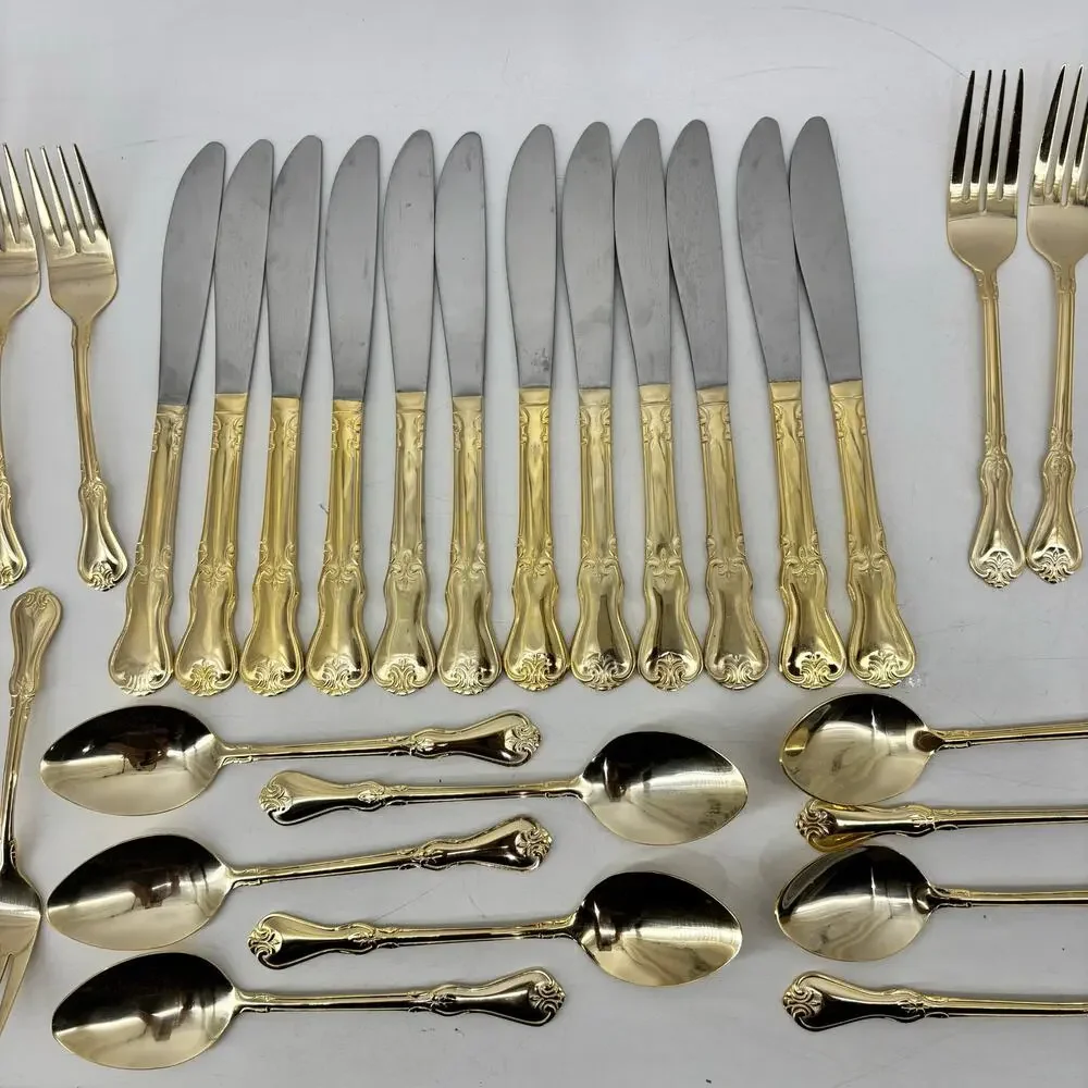 Alco Flatware Gold Tone Hollywood Regency Spoons Forks Knifes 49 Pcs